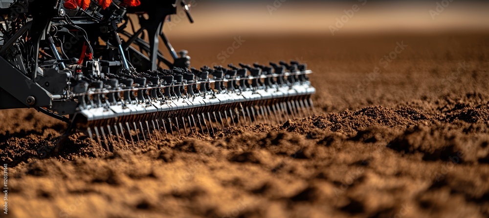 Poster precision agriculture - automated seeder in fertile field for efficient crop planting