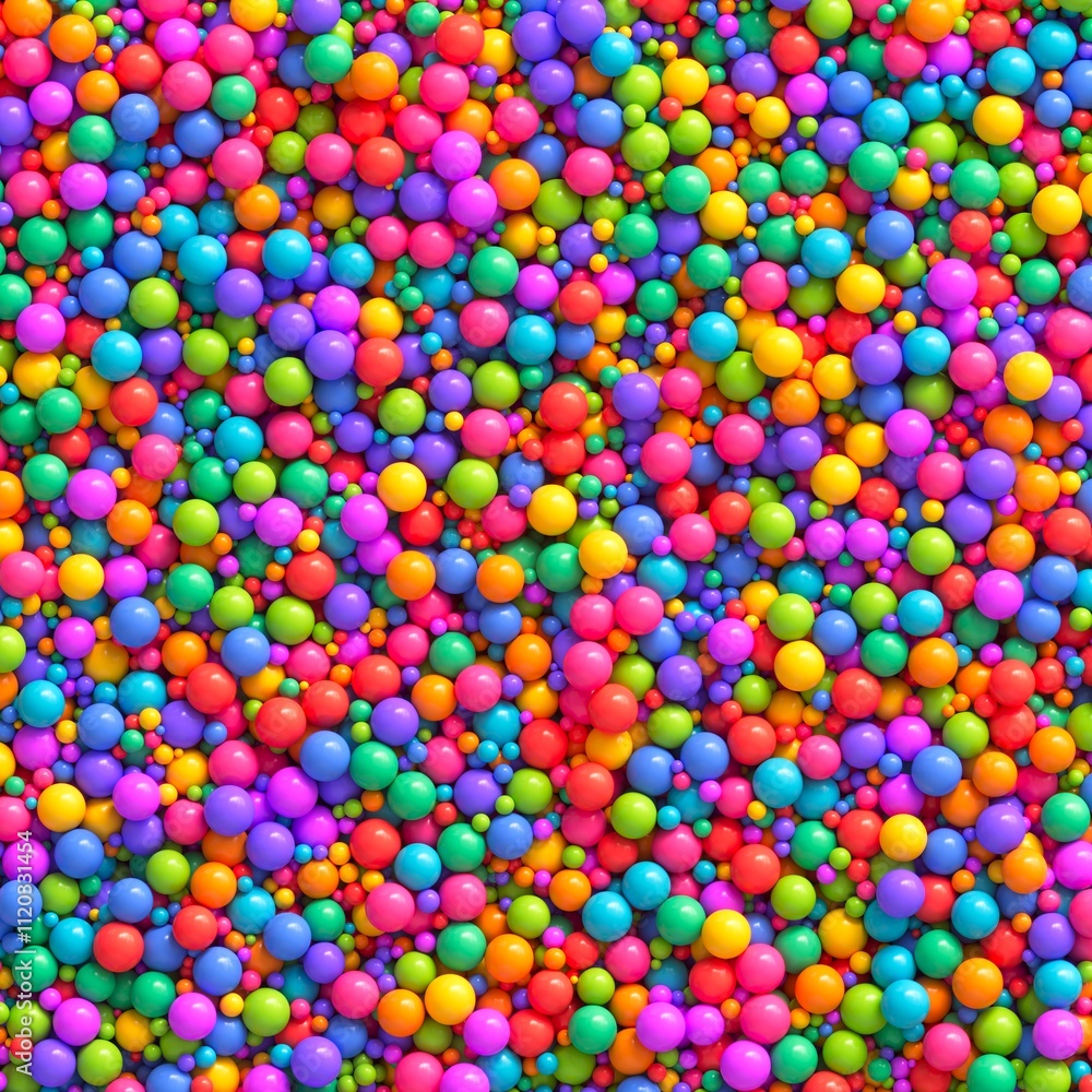 Poster many glossy random colorful bright cheerful multicolored glossy balls background. huge pile of mixed