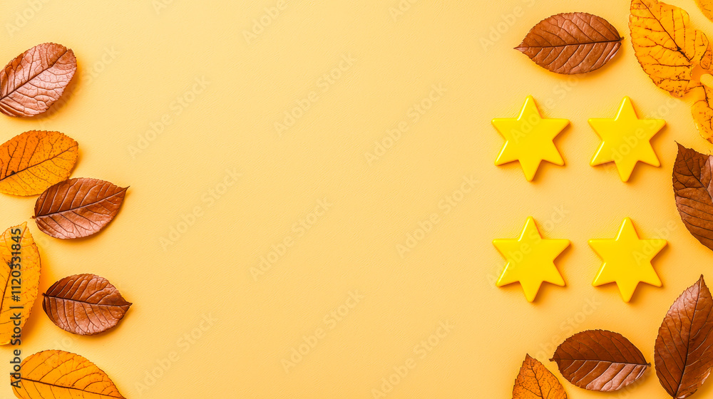 Aufkleber yellow autumn leaves and colorful stars arranged on a bright backdrop create a cheerful seasonal dec