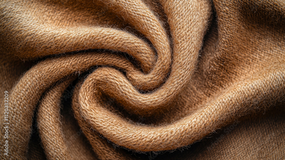 Poster soft brown fabric twisted in a spiral pattern showcasing texture and warmth for clothing or upholste