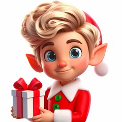 Christmas elf child with a gift