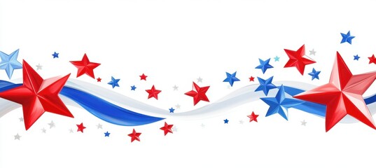 Obraz premium red, white, and blue stars with wavy lines on the bottom, in the style of clip art style, isolated background, 4th of July theme Generative AI