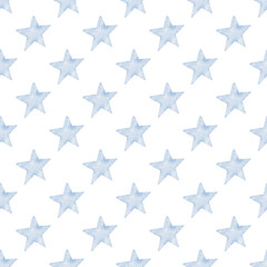 Blue stars watercolor seamless pattern