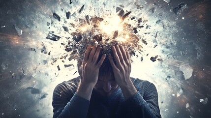Intense Emotional Turmoil: A Visual Representation of Mental Strain and the Overwhelming Pressure of Life with Explosive Imagery Conveying Inner Chaos