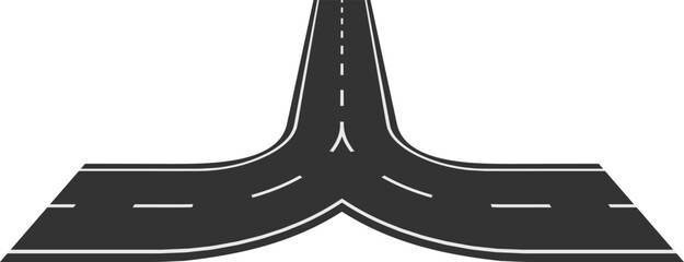 Straight highway splitting in two different curved roads, representing a choice, a dilemma, a new opportunity or a change of plans in business and life