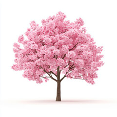 Obraz premium beautiful blooming cherry blossom tree with vibrant pink flowers, showcasing nature elegance and tranquility. This stunning tree stands out against clean white background, creating serene