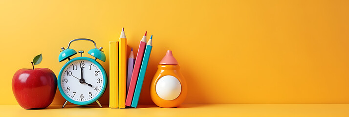 A colorful arrangement of educational items is showcased against a soft orange background inviting use for advertising or personal content._00001_