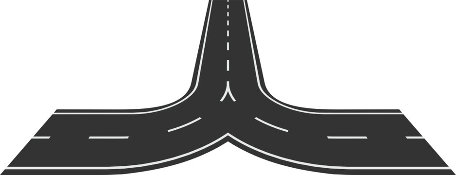 Straight highway splitting in two different curved roads, representing a choice, a dilemma, a new opportunity or a change of plans in business and life
