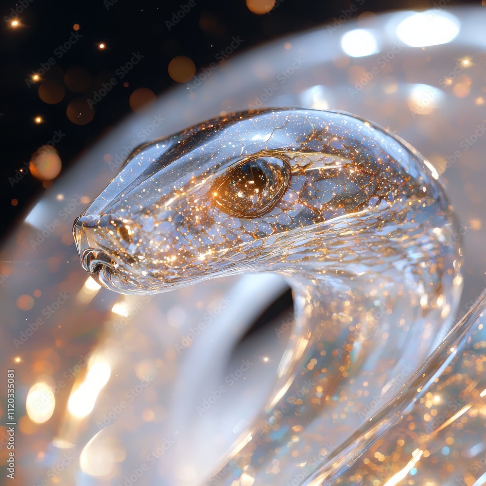 Poster Celestial snakes representing wisdom and connection in a mystical environment glimmering art close-up view