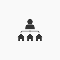 Real estate agent with three houses  icon isolated on white background.