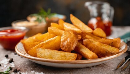 Crispy Potato Wedges and Fries Styled in Rustic and Vibrant Food Photography Themes