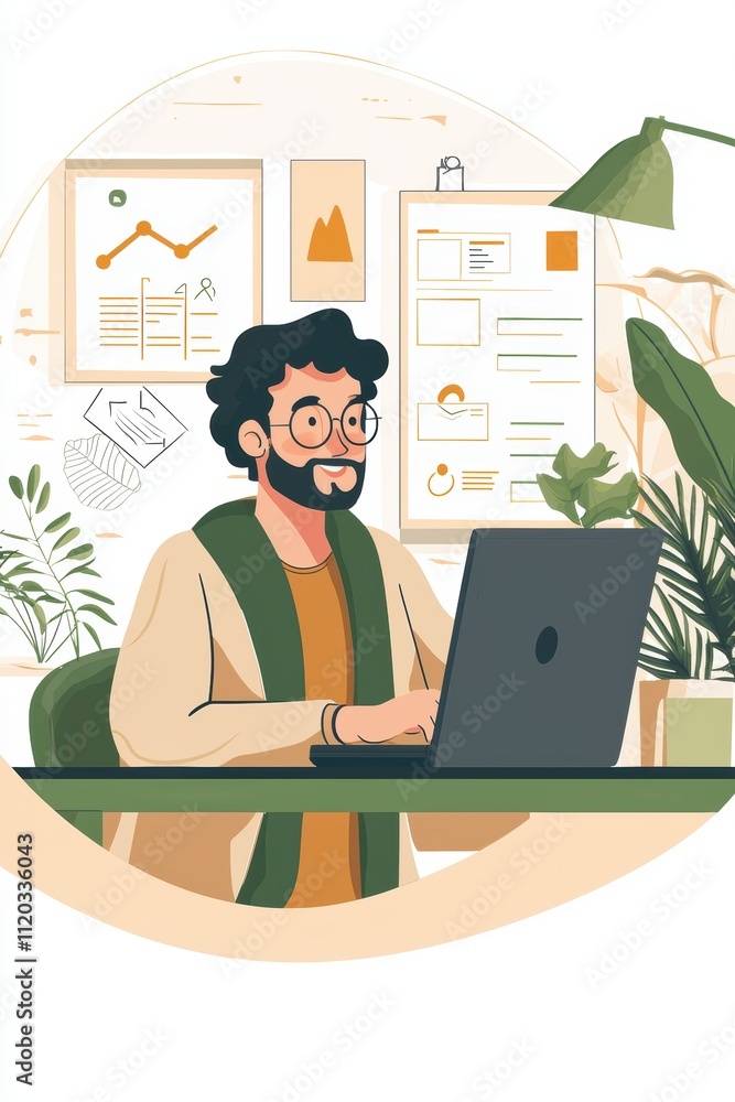Poster remote worker utilizing ai meeting assistant for efficient task management in a cozy home office