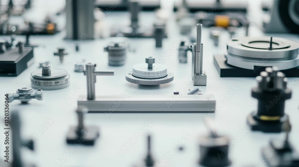 Poster precision metal components displayed on a surface.