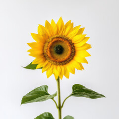 Obraz premium cheerful sunflower with vibrant yellow petals and large brown center, showcasing its natural beauty against plain background. This flower symbolizes happiness and positivity