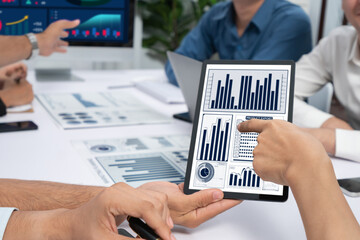 Diverse corporate audit team or company bookkeeper and accountant consultant calculate account...