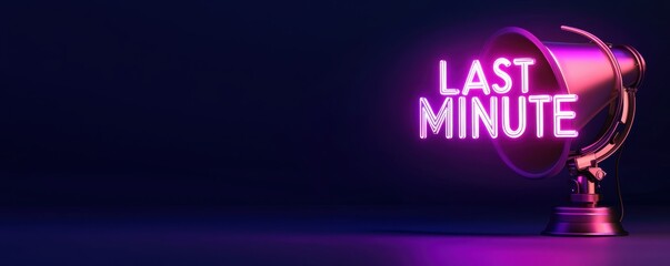 A bright, neon sign displaying "LAST MINUTE" shines against a dark background, suggesting urgency and timely offers.