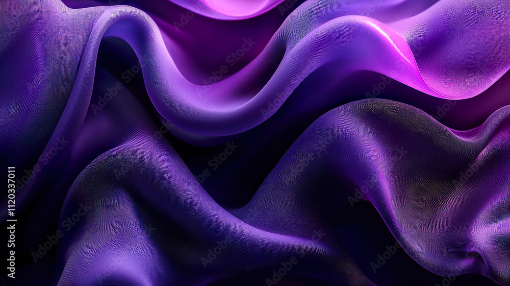 Poster Flowing purple fabric creates a sense of elegance and depth with soft, wavy textures in a dark background setting
