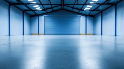 Obraz premium Empty Warehouse with Blue Lighting