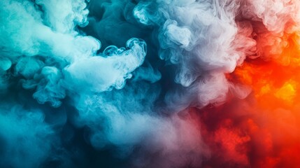 Vivid blue and red smoke clouds in a dramatic abstract background