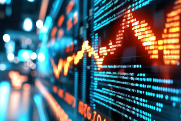 Fototapeta premium Holographic display of investment portfolios with glowing graphs and data. This futuristic visualization showcases financial trends and market analysis in vibrant, digital format