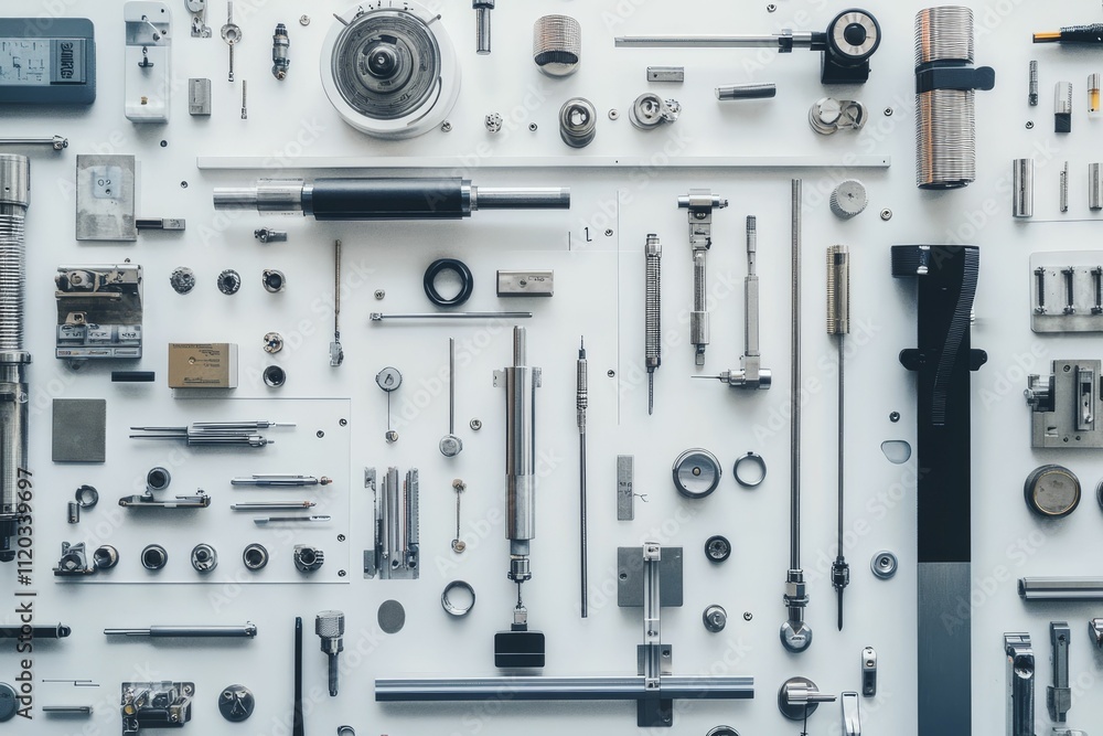 Poster precision instruments arranged neatly on a white surface.