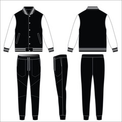 Naklejka premium Tracksuit full button opening long sleeve jacket and pants running jogging athletic sports wear set flat sketch vector illustration technical cad drawing template.