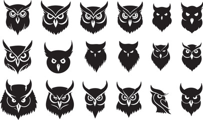 Elegant Owl Head Silhouettes for Vintage Designs
