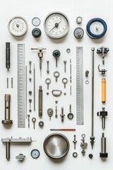 Obraz premium Precision instruments arranged on white background.
