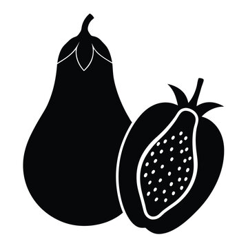 recommend clip art: a Papaya and a tomato fruit silhouette, white background,
