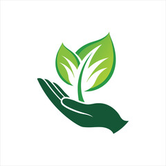 Hand and Leaf Icon Vector Nature Inspired Logo Design