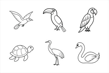 Hand Drawn Bird Line Art Icons Vector Illustrations Set for Print