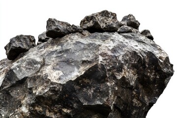 rough black rocks on white background with sharp details