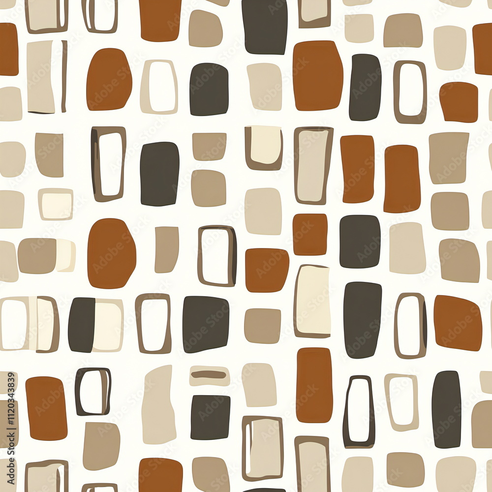 Poster seamless pattern featuring abstract shapes in neutral tones for modern design aesthetics