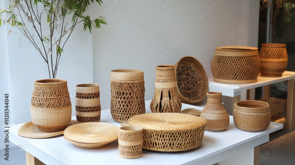 Poster show the versatility of bamboo weaving by featuring items used in different aspects of daily life: b