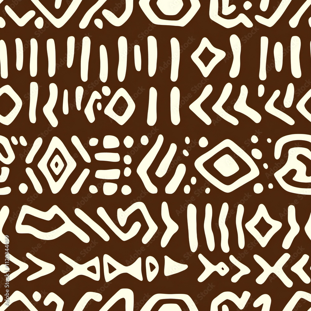 Poster unique seamless pattern with abstract shapes in brown and cream hues for versatile design use