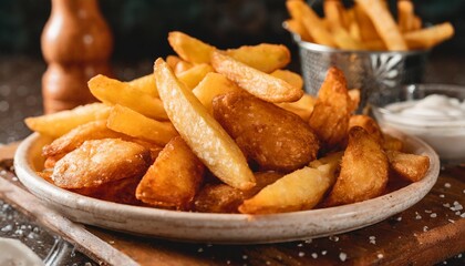 Crispy Potato Wedges and Fries Styled in Rustic and Vibrant Food Photography Themes