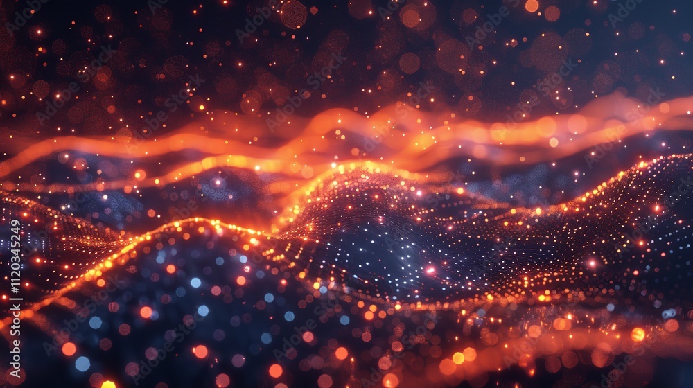 Poster abstract digital wave with glowing particles - generative ai.