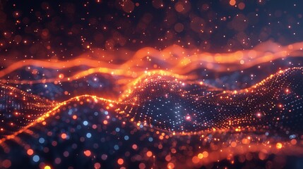 Abstract digital wave with glowing particles - generative Ai.