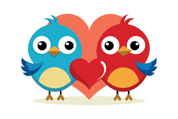 cute cartoon love birds with hearts: perfect for valentine's day cards and romantic designs