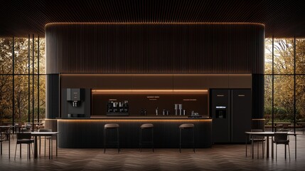 Fototapeta premium Modern Office Coffee Bar: Autumnal View