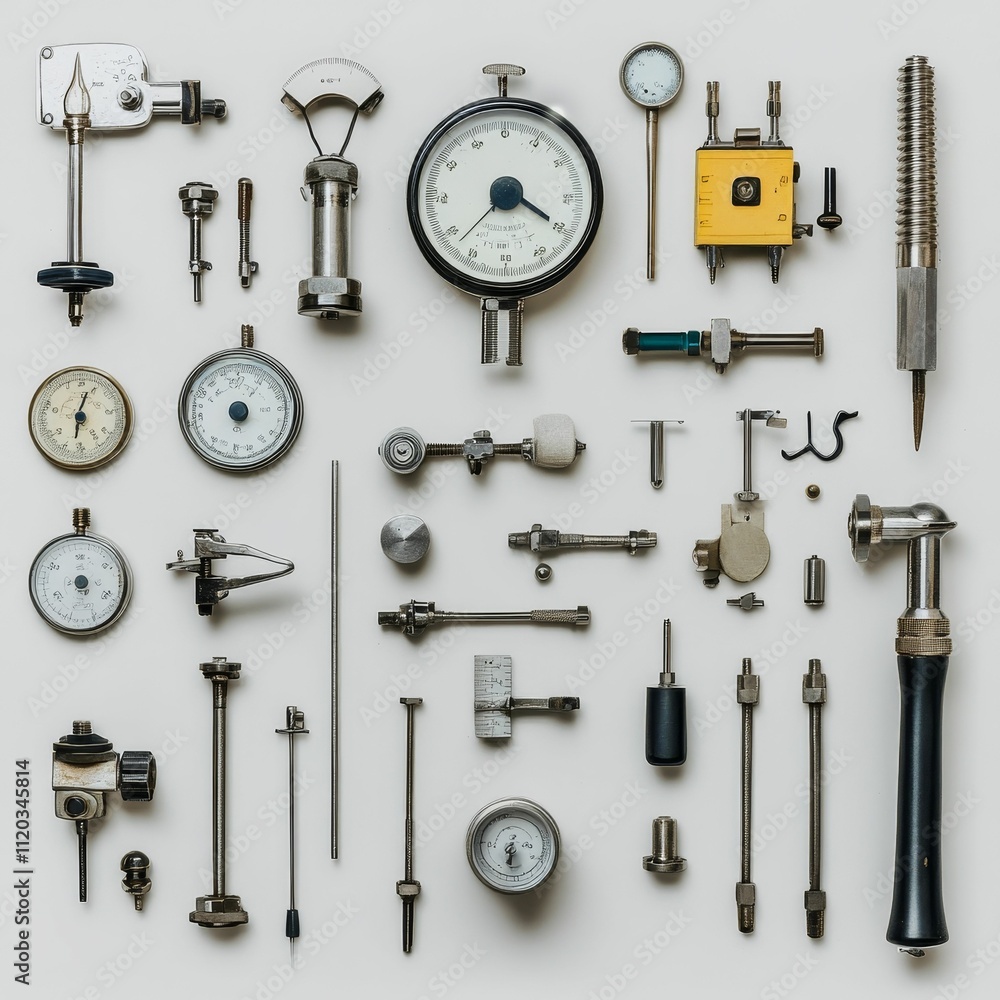 Poster assorted vintage measuring instruments and tools.