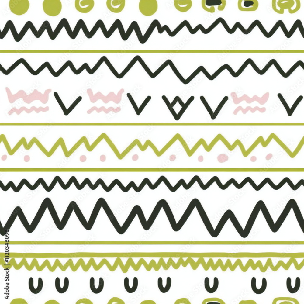 Poster creative seamless pattern featuring abstract shapes and lines in green and pink shades ideal for bac