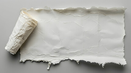 tattered textured white paper with rolled edge on pink background