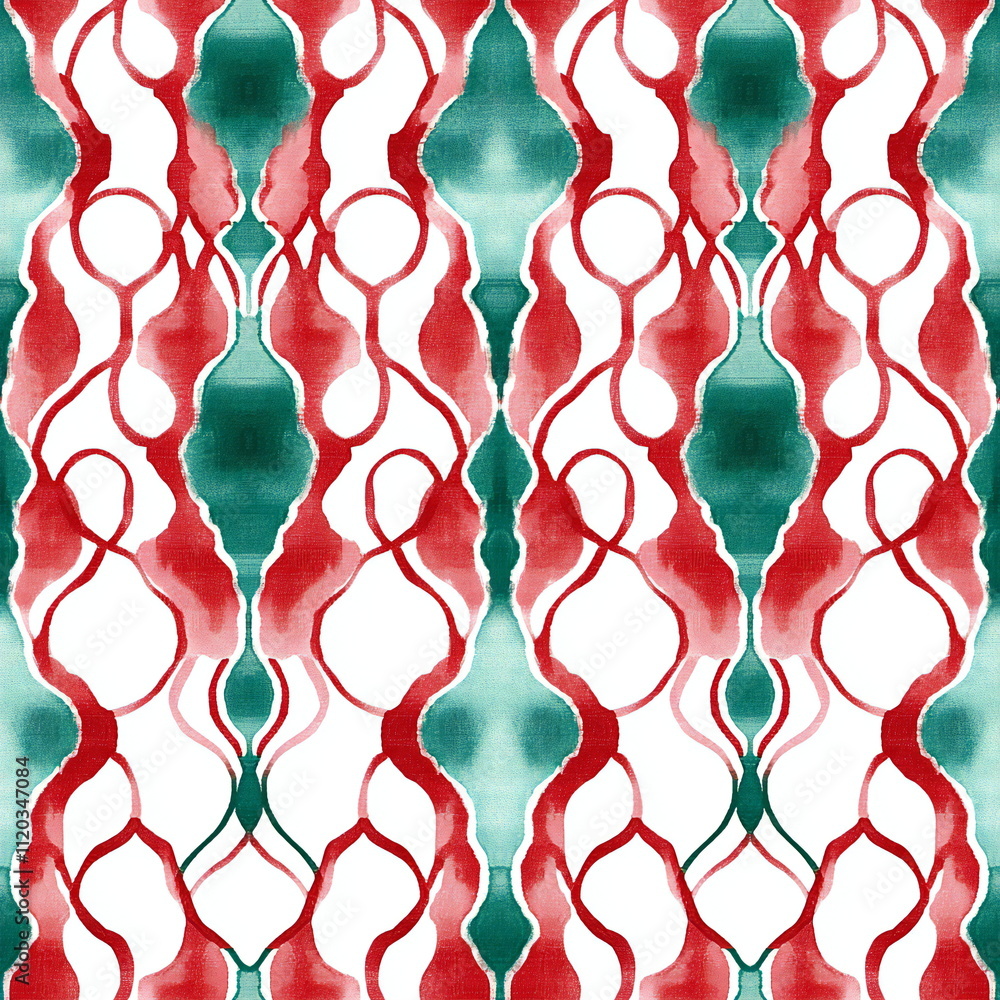 Poster colorful seamless pattern featuring abstract shapes in red and green on a white background ideal for