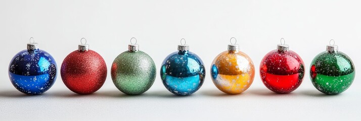 Colorful Christmas Ornaments in a Row - Festive, joyful, holiday, celebration, winter