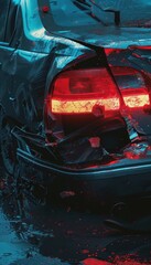 Drunk Driving Accident Damage on Rear Car Bumper and Tail Lights at Night