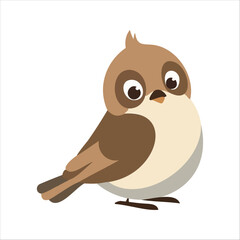 Flat Vector Illustration of Playful Sparrow with Large Eyes and Simplified Wings