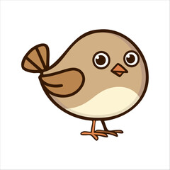 Flat Vector Illustration of Playful Sparrow with Large Eyes and Simplified Wings