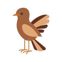 Flat vector illustration of a stylized nightingale with brown body, orange beak, and small wings, minimalistic design, cartoonish style, plain white background