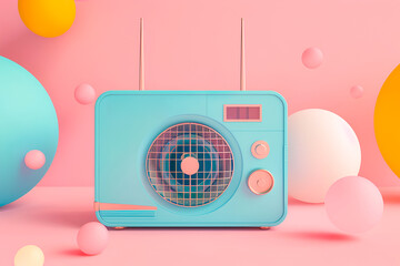 Vintage radio on pastel background